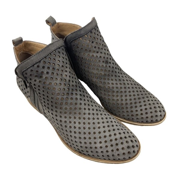 Lucky Brand Shoes - LUCKY BRAND Women's Basel Perforated Dark Stone Leather Ankle Booties Size 6.5M